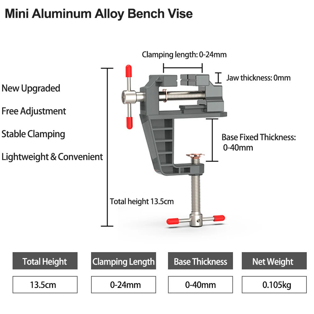 (image for) 1PCS Upgraded Mini Aluminum Alloy Bench Table Clamp-on Vise Clamp Fixed Tool for Woodworking / Metalworking / Cutting Conduit / Drilling