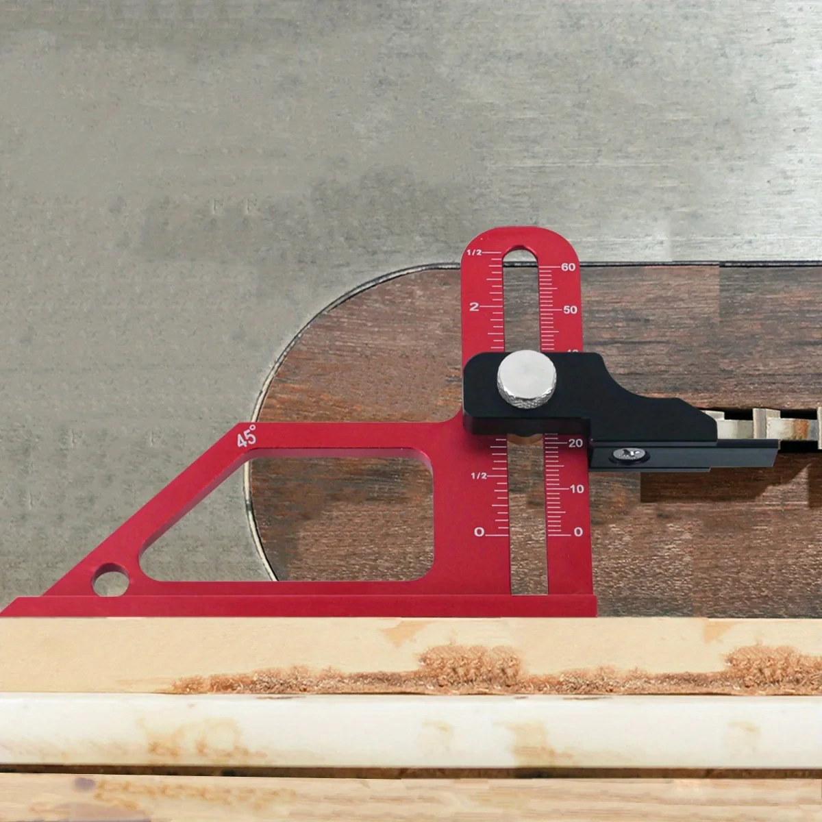 (image for) Adjustable Table Saw Depth Gauge 0-60mm with Metric and Inch Scale Aluminum Installing Blade Router Bits Height Measuring Gauge