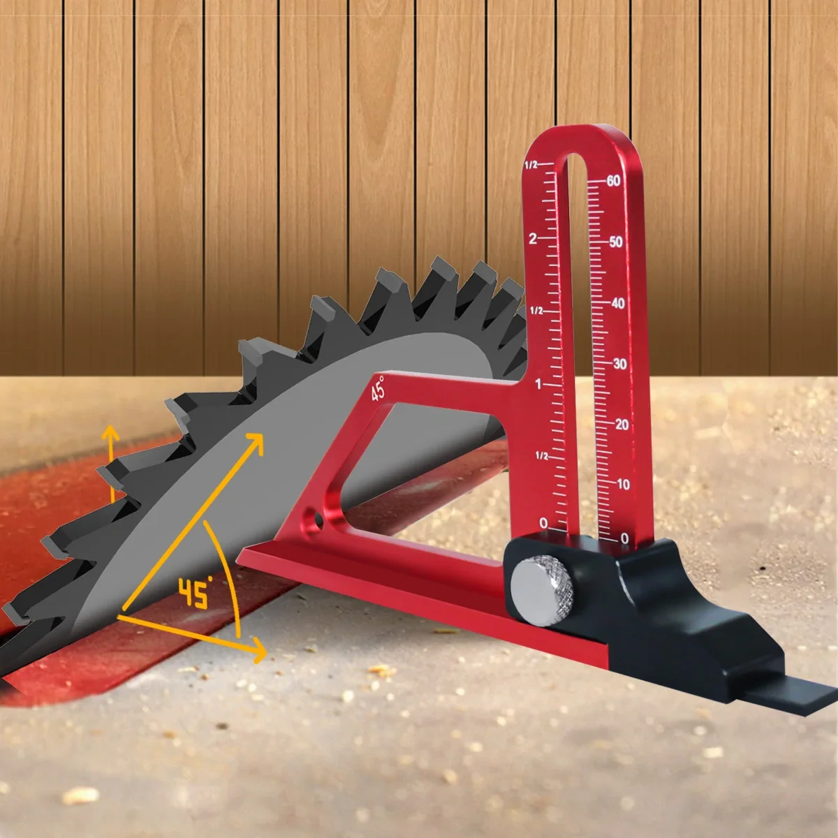 (image for) Adjustable Table Saw Depth Gauge 0-60mm with Metric and Inch Scale Aluminum Installing Blade Router Bits Height Measuring Gauge