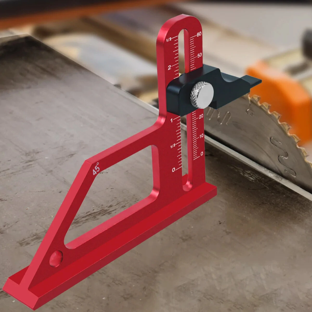 (image for) Adjustable Table Saw Depth Gauge 0-60mm with Metric and Inch Scale Aluminum Installing Blade Router Bits Height Measuring Gauge